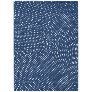 10' X 14' Navy Blue Gray And Ivory Polka Dot Washable Indoor Outdoor Area Rug