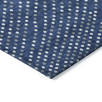 10' X 14' Navy Blue Gray And Ivory Polka Dot Washable Indoor Outdoor Area Rug
