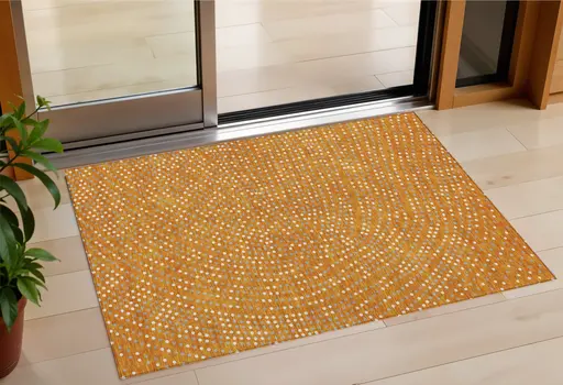 3' X 5' Orange Gray And Ivory Polka Dot Washable Indoor Outdoor Area Rug
