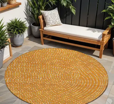 8' Orange Gray And Ivory Round Polka Dot Washable Indoor Outdoor Area Rug