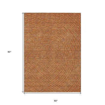 5' X 8' Brown Gray And Gold Polka Dot Washable Indoor Outdoor Area Rug