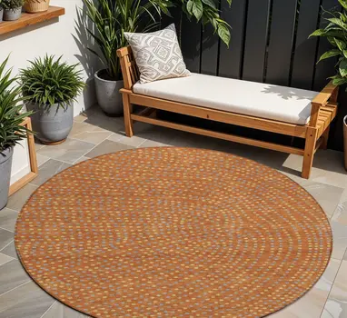 8' Brown Gray And Gold Round Polka Dot Washable Indoor Outdoor Area Rug