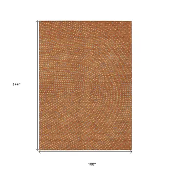 9' X 12' Brown Gray And Gold Polka Dot Washable Indoor Outdoor Area Rug