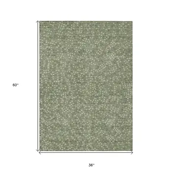 3' X 5' Sage Gray And Ivory Polka Dot Washable Indoor Outdoor Area Rug