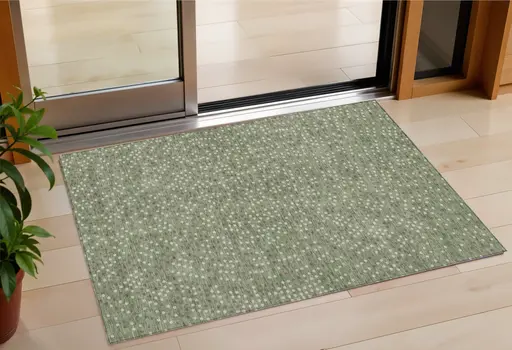 3' X 5' Sage Gray And Ivory Polka Dot Washable Indoor Outdoor Area Rug