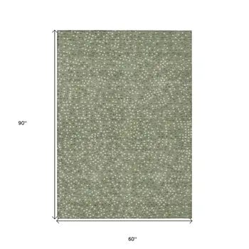 5' X 8' Sage Gray And Ivory Polka Dot Washable Indoor Outdoor Area Rug