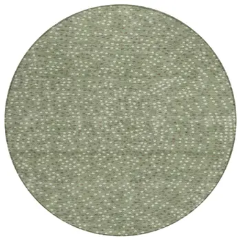 8' Sage Gray And Ivory Round Polka Dot Washable Indoor Outdoor Area Rug
