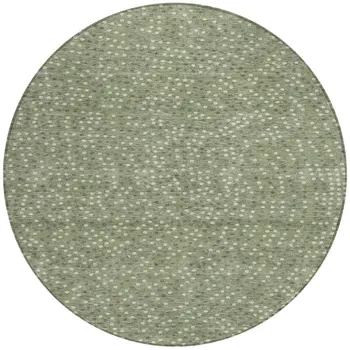 8' Sage Gray And Ivory Round Polka Dot Washable Indoor Outdoor Area Rug