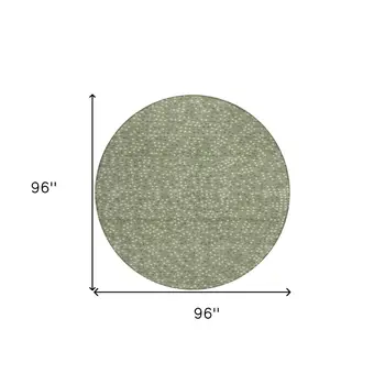 8' Sage Gray And Ivory Round Polka Dot Washable Indoor Outdoor Area Rug