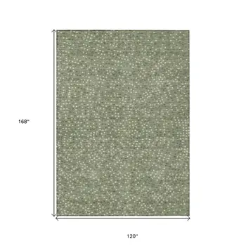 10' X 14' Sage Gray And Ivory Polka Dot Washable Indoor Outdoor Area Rug