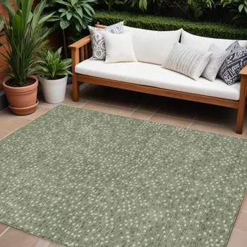 10' X 14' Sage Gray And Ivory Polka Dot Washable Indoor Outdoor Area Rug