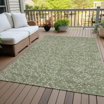 10' X 14' Sage Gray And Ivory Polka Dot Washable Indoor Outdoor Area Rug