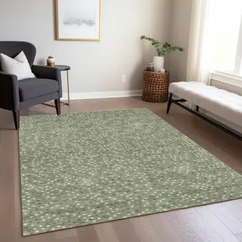 10' X 14' Sage Gray And Ivory Polka Dot Washable Indoor Outdoor Area Rug