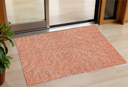 3' X 5' Salmon Gray And Ivory Polka Dot Washable Indoor Outdoor Area Rug