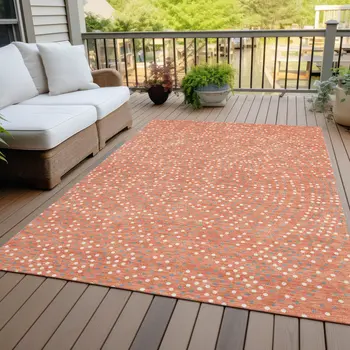 3' X 5' Salmon Gray And Ivory Polka Dot Washable Indoor Outdoor Area Rug