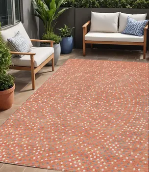 5' X 8' Salmon Gray And Ivory Polka Dot Washable Indoor Outdoor Area Rug