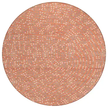 8' Salmon Gray And Ivory Round Polka Dot Washable Indoor Outdoor Area Rug