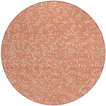 8' Salmon Gray And Ivory Round Polka Dot Washable Indoor Outdoor Area Rug