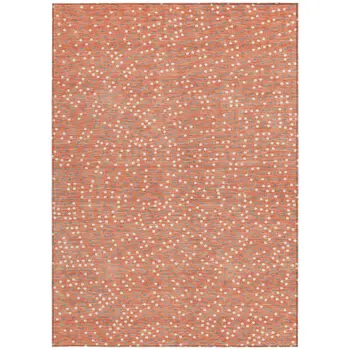 9' X 12' Salmon Gray And Ivory Polka Dot Washable Indoor Outdoor Area Rug