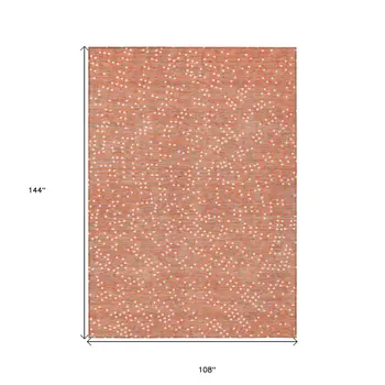 9' X 12' Salmon Gray And Ivory Polka Dot Washable Indoor Outdoor Area Rug