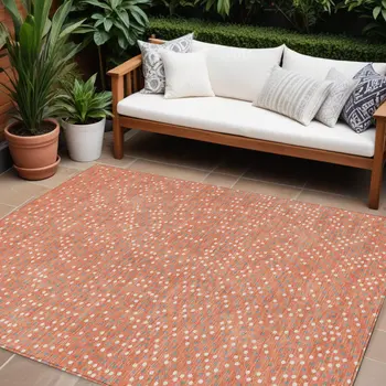 10' X 14' Salmon Gray And Ivory Polka Dot Washable Indoor Outdoor Area Rug