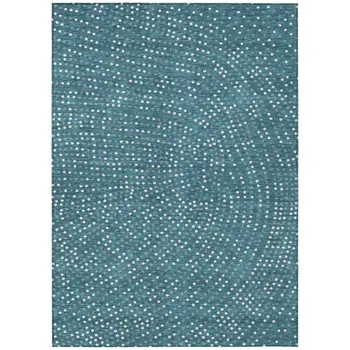 3' X 5' Teal Blue Gray And Ivory Polka Dot Washable Indoor Outdoor Area Rug