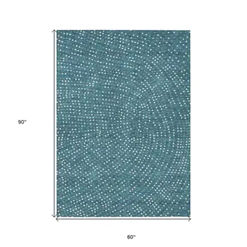 5' X 8' Teal Blue Gray And Ivory Polka Dot Washable Indoor Outdoor Area Rug