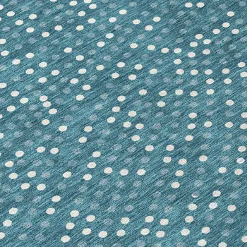 8' Teal Blue Gray And Ivory Round Polka Dot Washable Indoor Outdoor Area Rug