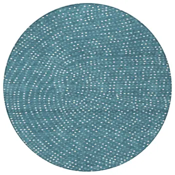 8' Teal Blue Gray And Ivory Round Polka Dot Washable Indoor Outdoor Area Rug