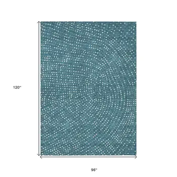 8' X 10' Teal Blue Gray And Ivory Polka Dot Washable Indoor Outdoor Area Rug