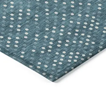 8' X 10' Teal Blue Gray And Ivory Polka Dot Washable Indoor Outdoor Area Rug