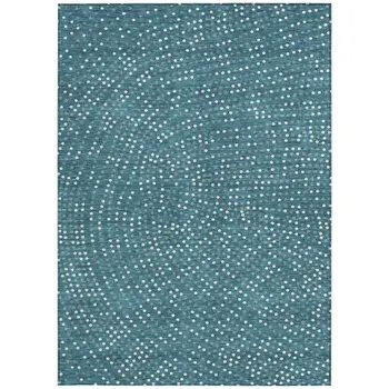 8' X 10' Teal Blue Gray And Ivory Polka Dot Washable Indoor Outdoor Area Rug
