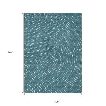 9' X 12' Teal Blue Gray And Ivory Polka Dot Washable Indoor Outdoor Area Rug