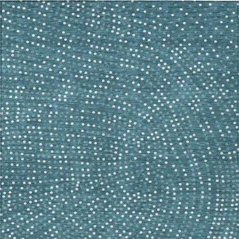 10' X 14' Teal Blue Gray And Ivory Polka Dot Washable Indoor Outdoor Area Rug