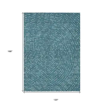 10' X 14' Teal Blue Gray And Ivory Polka Dot Washable Indoor Outdoor Area Rug
