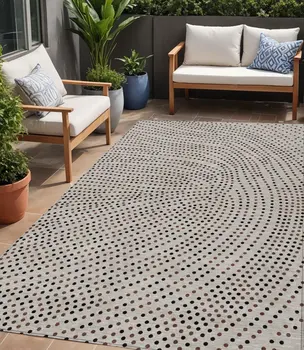 5' X 8' Taupe Black And Brown Polka Dot Washable Indoor Outdoor Area Rug