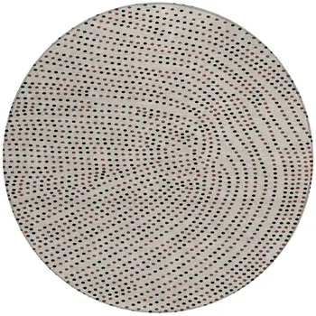 8' Taupe Black And Brown Round Polka Dot Washable Indoor Outdoor Area Rug