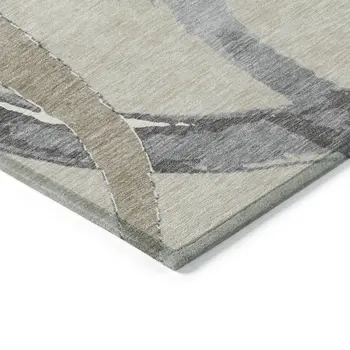 3' X 5' Beige Ivory And Gray Abstract Washable Indoor Outdoor Area Rug