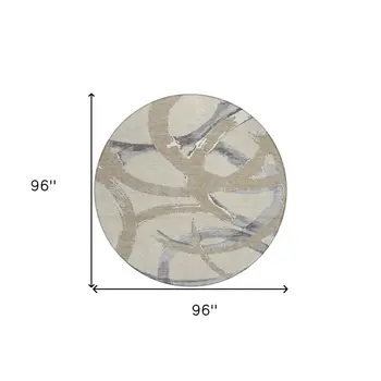 8' Beige Ivory And Gray Round Abstract Washable Indoor Outdoor Area Rug