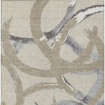 8' X 10' Beige Ivory And Gray Abstract Washable Indoor Outdoor Area Rug