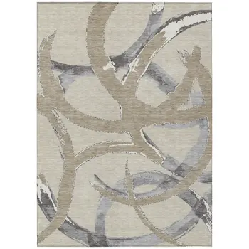 9' X 12' Beige Ivory And Gray Abstract Washable Indoor Outdoor Area Rug