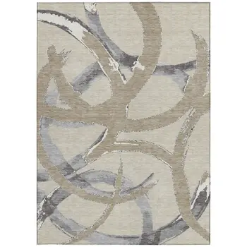 9' X 12' Beige Ivory And Gray Abstract Washable Indoor Outdoor Area Rug