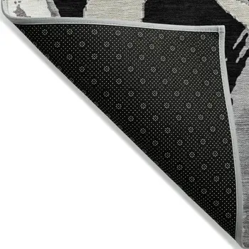 3' X 5' Black Ivory And Gray Abstract Washable Indoor Outdoor Area Rug