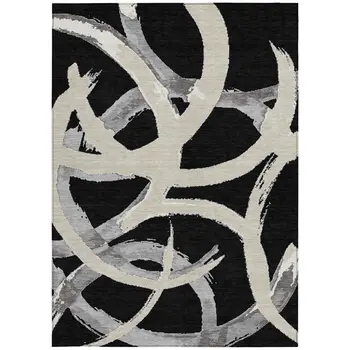 8' X 10' Black Ivory And Gray Abstract Washable Indoor Outdoor Area Rug