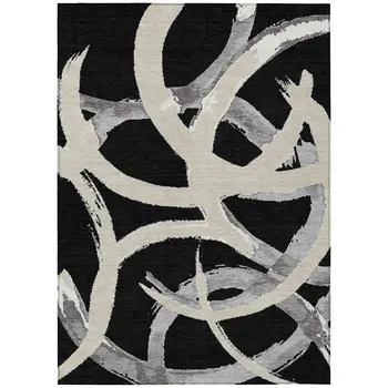 9' X 12' Black Ivory And Gray Abstract Washable Indoor Outdoor Area Rug