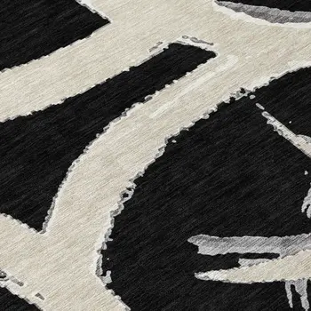 10' X 14' Black Ivory And Gray Abstract Washable Indoor Outdoor Area Rug