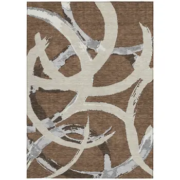 8' X 10' Brown Beige And Gray Abstract Washable Indoor Outdoor Area Rug