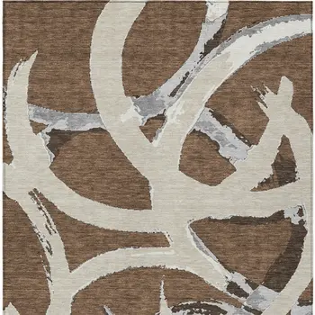 8' X 10' Brown Beige And Gray Abstract Washable Indoor Outdoor Area Rug