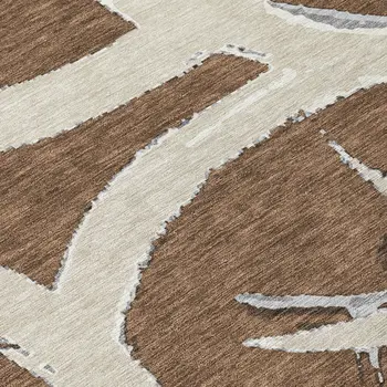 8' X 10' Brown Beige And Gray Abstract Washable Indoor Outdoor Area Rug