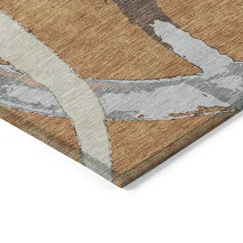 3' X 5' Copper Ivory And Gray Abstract Washable Indoor Outdoor Area Rug